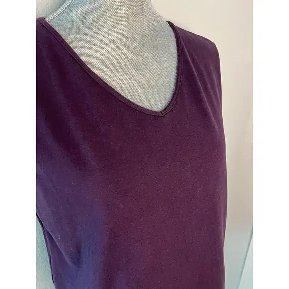 St John’s Bay Tank Top 1X in Plum Color Wide Strap V-Neck - Picture 2 of 11